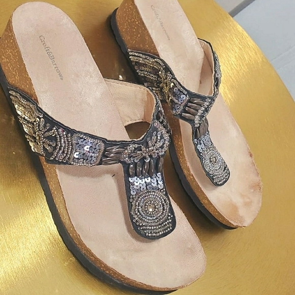 🌴Croft & Barrow Women's Cork Wedge Bead Thong Sandals Size 7.5M - Picture 1 of 8